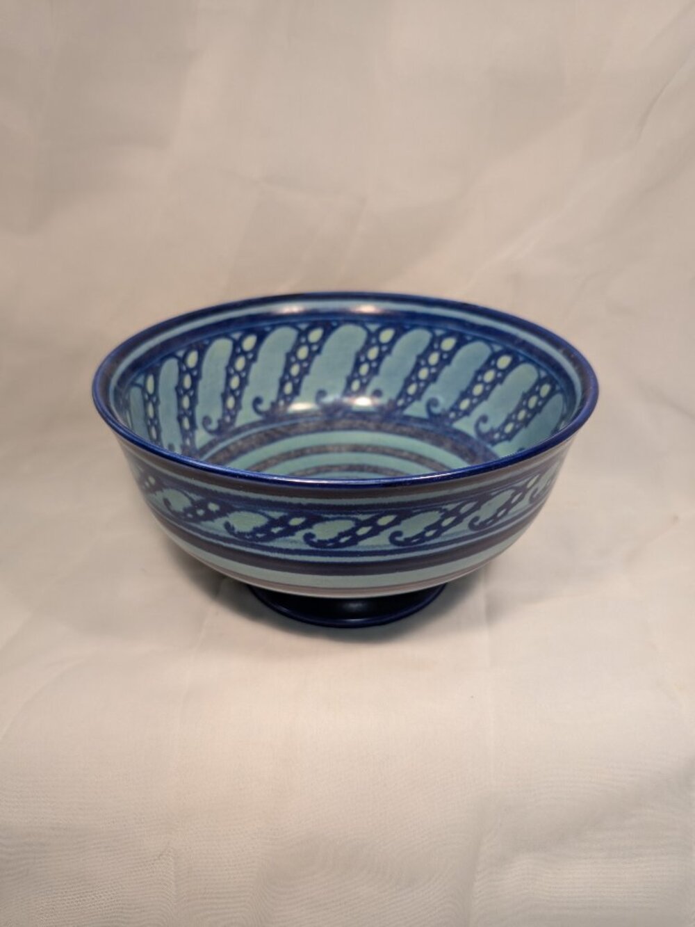 ROYAL DOULTON " BLUE SCROLL " HAND PAINT PEDESTAL BOWL RECO CAPEY 1937 Art Deco